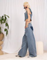Heart pocket wide leg denim trousers