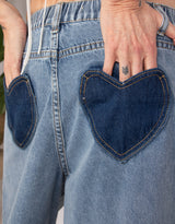 Heart pocket wide leg denim trousers