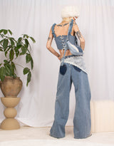 Heart pocket wide leg denim trousers