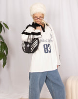 Oversized rugby with lace panels top