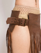 Handcrafted leather fringe festival belt bag