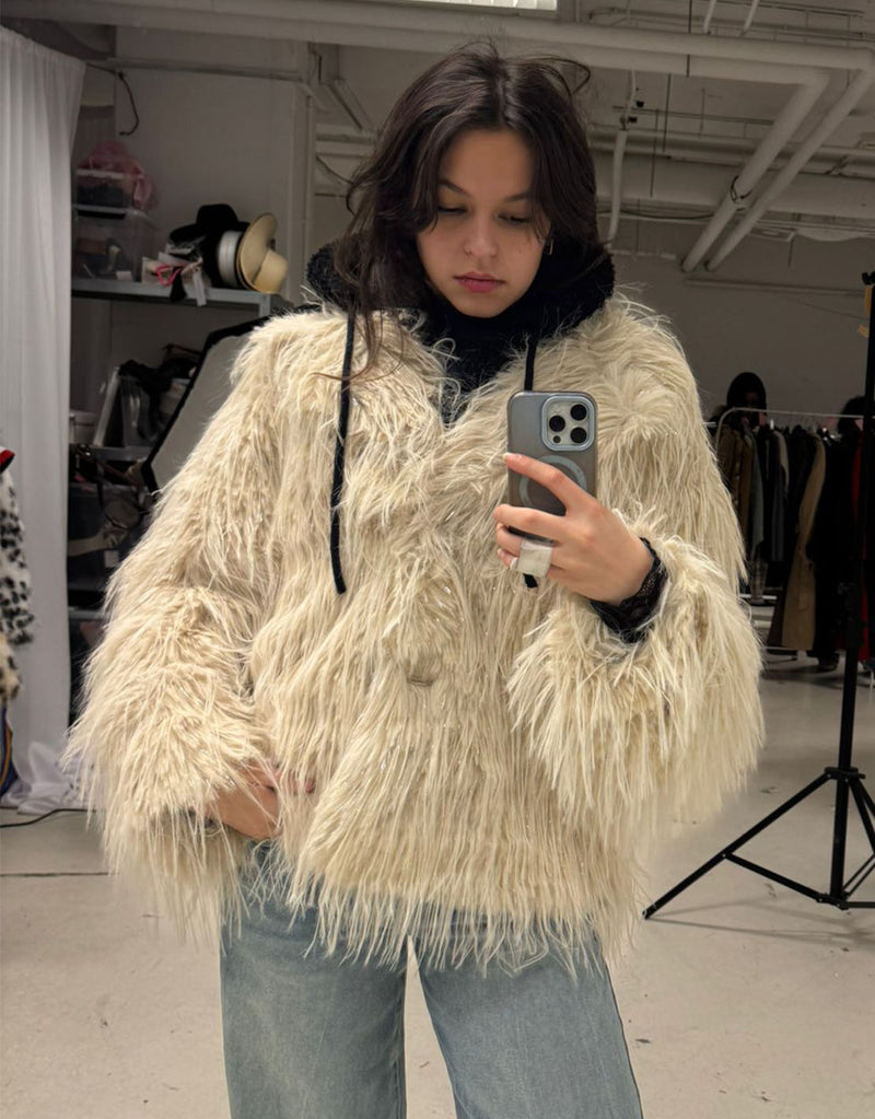 Glitter faux fur coat