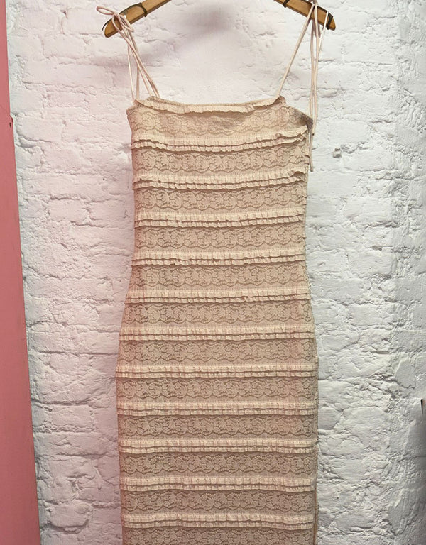 Layered lace dress with split