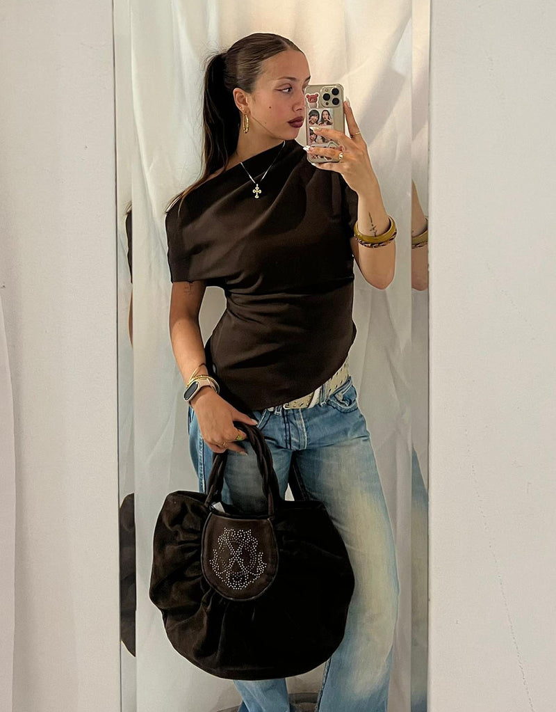 Asymmetric off shoulder smocked top