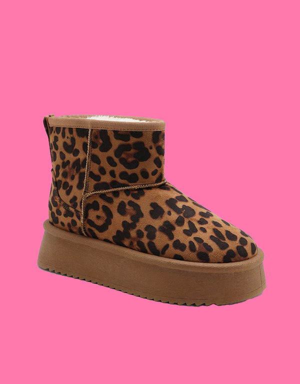 Leopard comfy platform mini boots