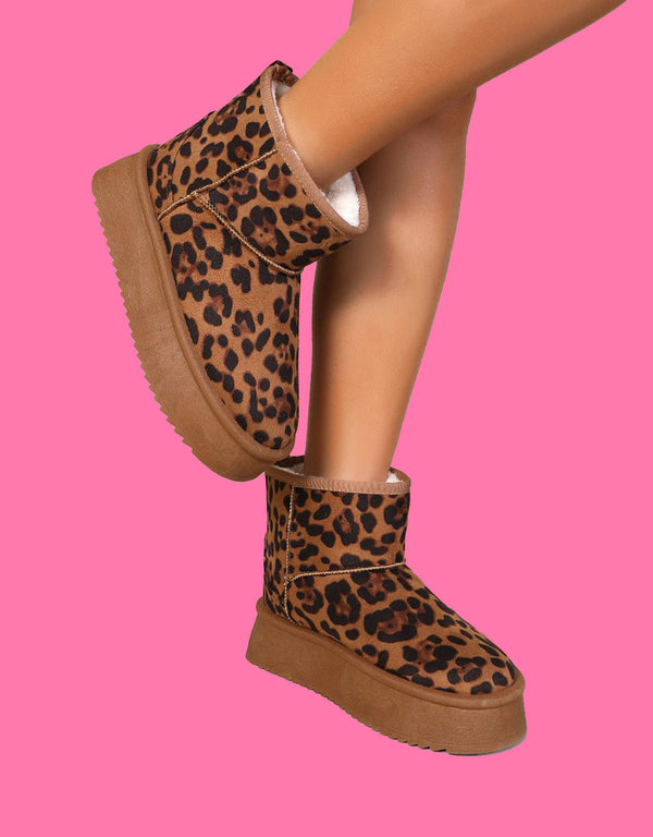 Leopard comfy platform mini boots