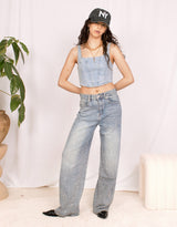 Sparkly straight wide jeans