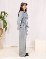 Lace up corset denim jacket