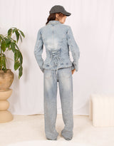 Lace up corset denim jacket