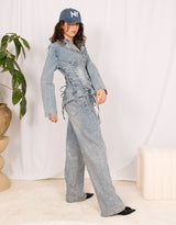 Lace up corset denim jacket