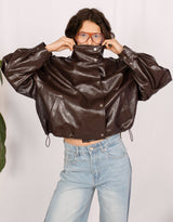 Cropped vegan leather biker jacket