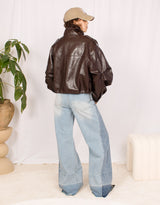 Cropped vegan leather biker jacket