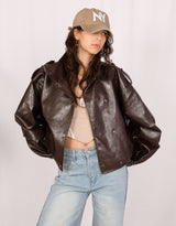 Cropped vegan leather biker jacket