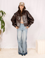 Cropped vegan leather biker jacket