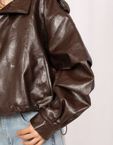 Cropped vegan leather biker jacket