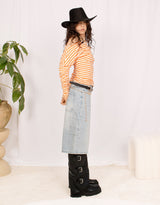 Off shoulder cotton mix striped top