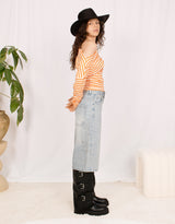 Off shoulder cotton mix striped top