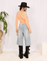 Off shoulder cotton mix striped top