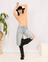 Off shoulder cotton mix striped top