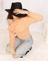 Off shoulder cotton mix striped top