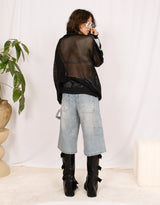 Y2K mesh varsity zip up vest