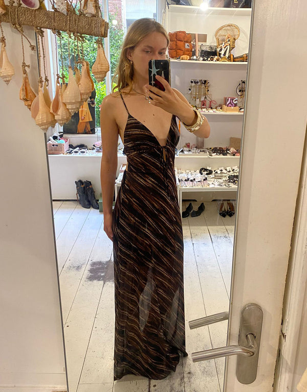Mesh tie front maxi dress
