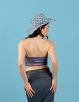 Metallic belted jean top