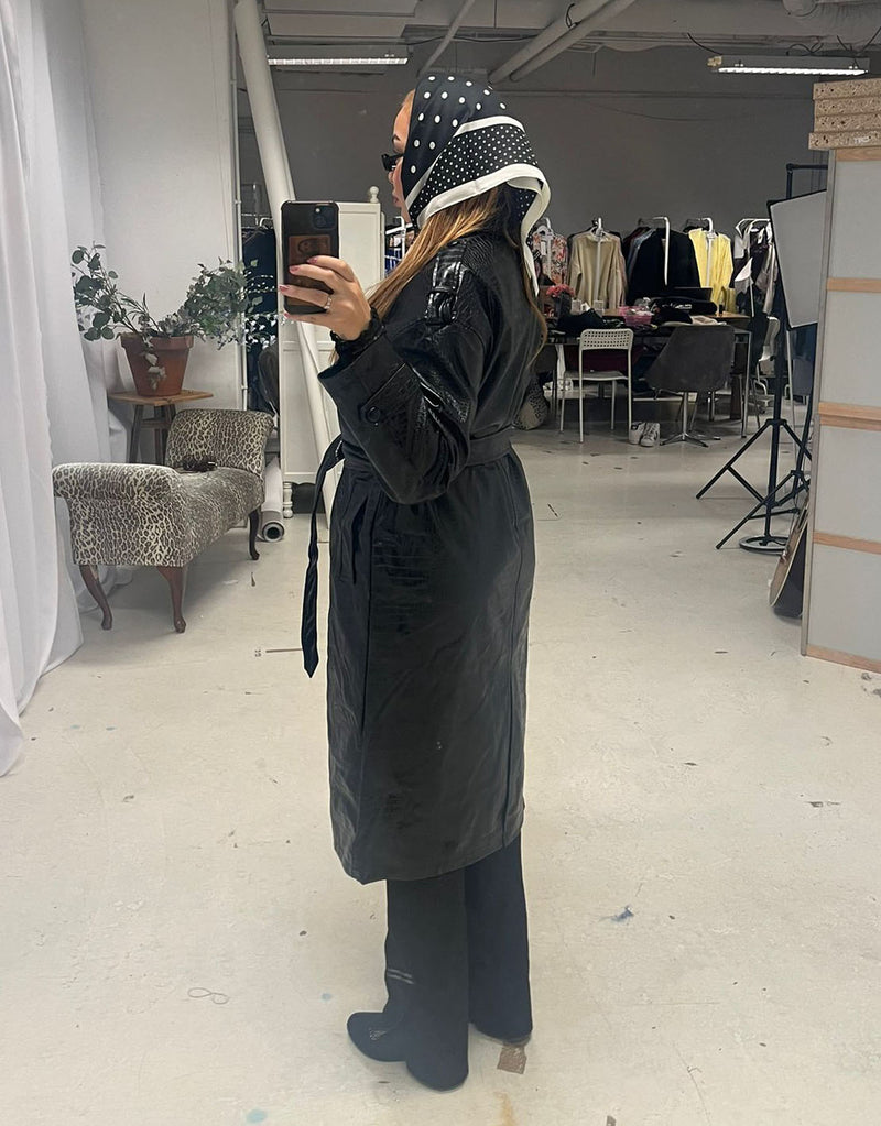 Metallic belted trenchcoat