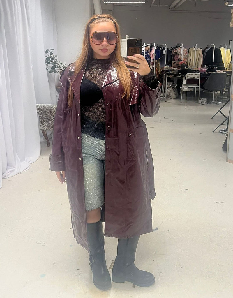 Metallic belted trenchcoat