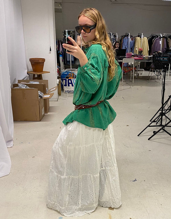 Handcrafted cotton broderie maxi skirt
