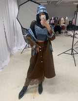 Mixed materials long coat