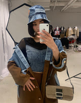 Mixed materials long coat