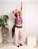 Star patches wide leg jeans