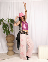 Star patches wide leg jeans