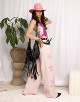 Star patches wide leg jeans