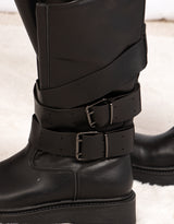 Vegan leather buckle biker boots