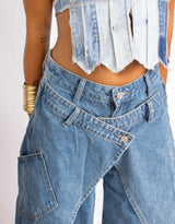 Asymmetric wrap wide leg jeans