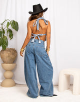 Vintage customized upcycled Levis denim harness top with studs