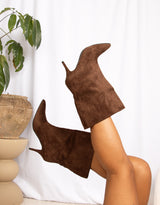 Vegan suede pointed toe mid calf boots