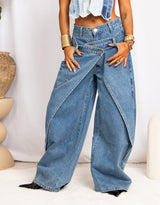 Asymmetric wrap wide leg jeans