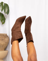 Vegan suede pointed toe mid calf boots