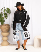 Vintage customized upcycled Adidas frog closure denim pockets jacket