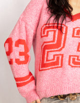 Varsity number alpaca wool mix knit sweater