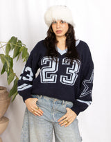 Varsity number alpaca wool mix knit sweater