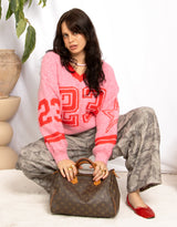Varsity number alpaca wool mix knit sweater