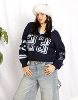 Varsity number alpaca wool mix knit sweater