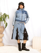 Vintage customized upcycled Adidas denim pockets track jacket