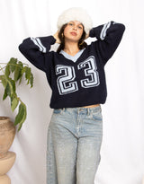 Varsity number alpaca wool mix knit sweater