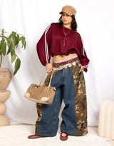 Vintage customized upcycled camouflage denim Levi's wide leg trousers
