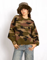 Camouflage wool mix knit sweater